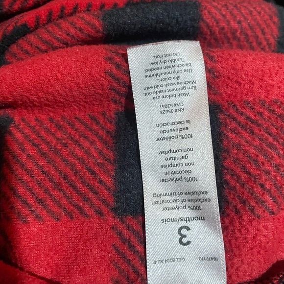 03 month Red  and Black Plaid One Piece with Bear Design - Picture 4 of 6